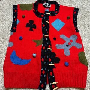 80s/90s Berek Marta D Sweater Vest Women Hand Knit Wool Cookie Shape Gingerbread